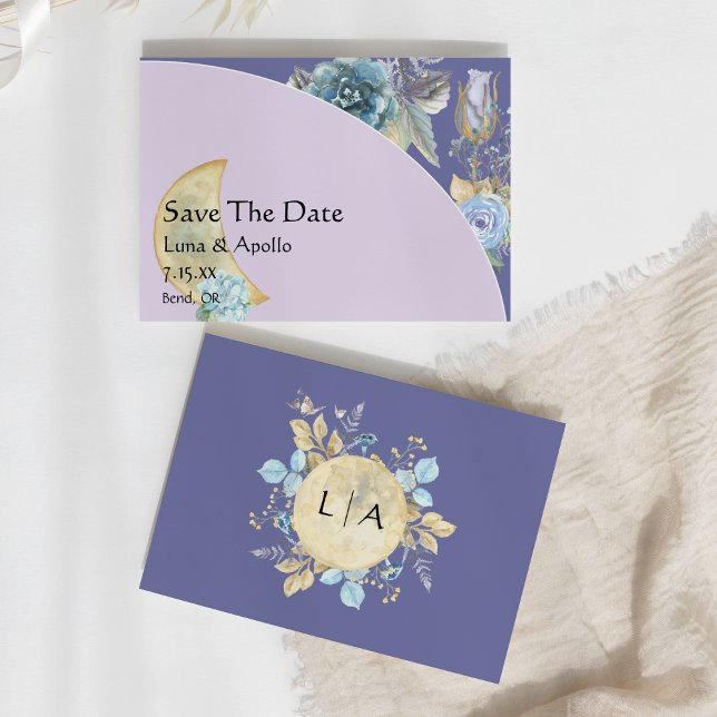 Whimsical Moon Purple Wedding Save The Date (Creator Uploaded)