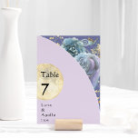 Whimsical Moon Purple Wedding Table Number Card<br><div class="desc">This whimsical moon purple wedding table number card is perfect for your whimsical fairytale wedding. This design features black simple calligraphy with a two toned lavender and purple background with the moon, flowers and ferns to match your modern luxury wedding or minimalist boho wedding in the spring, summer, fall. Please...</div>