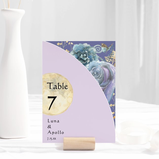 Whimsical Moon Purple Wedding Table Number Card (Creator Uploaded)