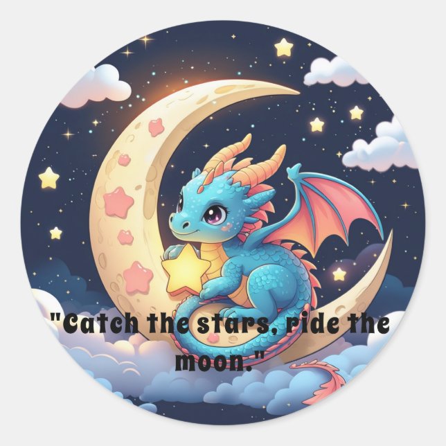 Whimsical Moon & Star Creature Classic Round Sticker (Front)