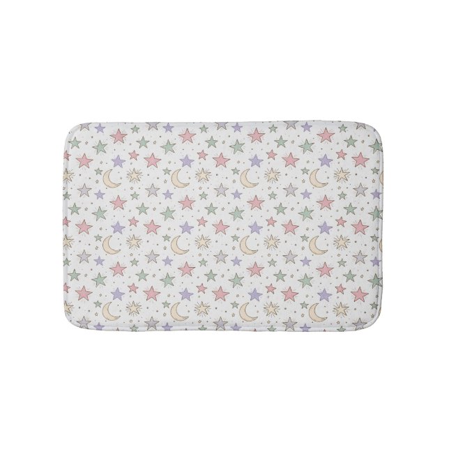 Whimsical Moon Star Pattern Bath Mat (Front)