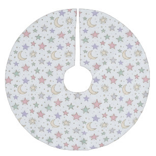 Whimsical Moon Star Pattern Brushed Polyester Tree Skirt