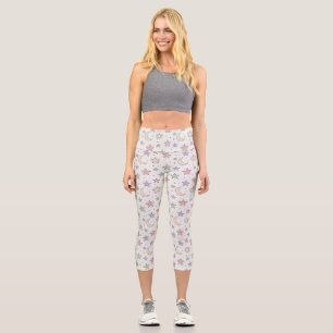 Whimsical Moon Star Pattern Capri Leggings