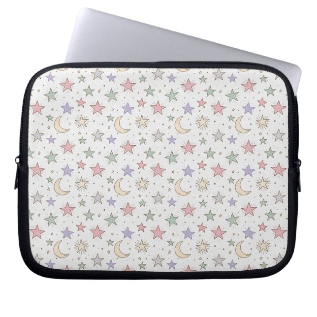 Whimsical Moon Star Pattern Laptop Sleeve (Front)