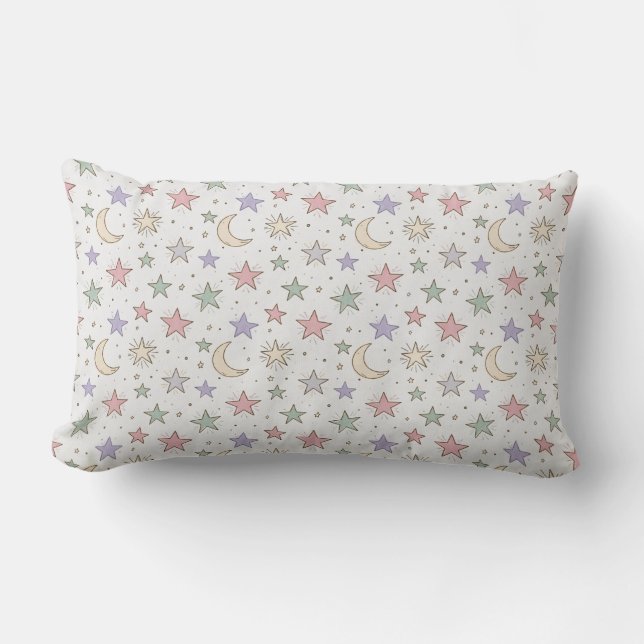 Whimsical Moon Star Pattern Lumbar Cushion (Front)
