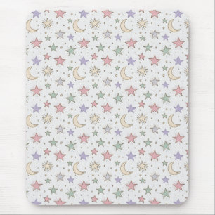 Whimsical Moon Star Pattern Mouse Pad