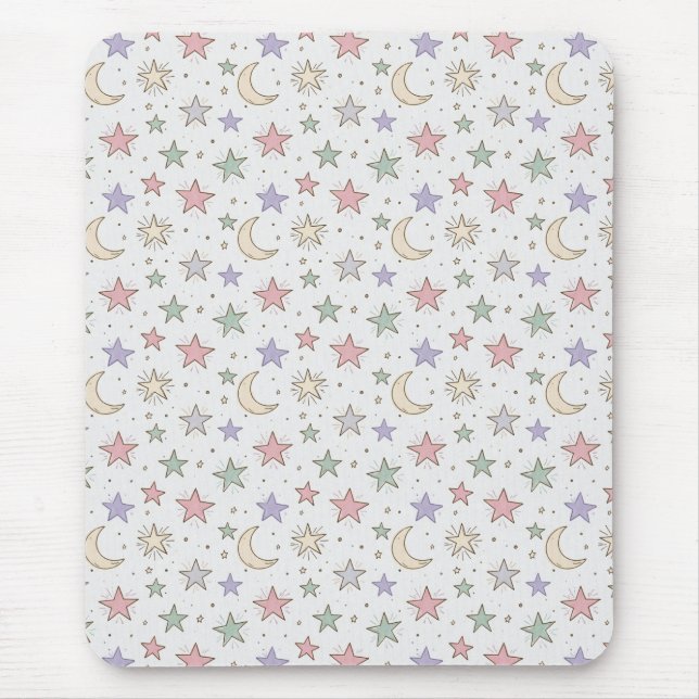 Whimsical Moon Star Pattern Mouse Pad (Front)