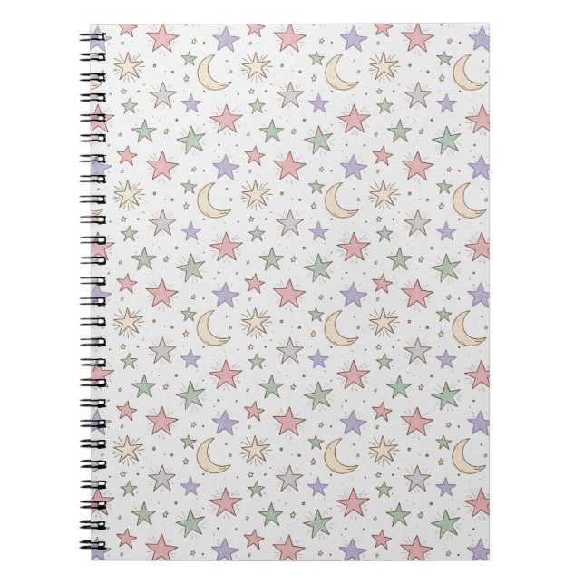Whimsical Moon Star Pattern Notebook (Front)