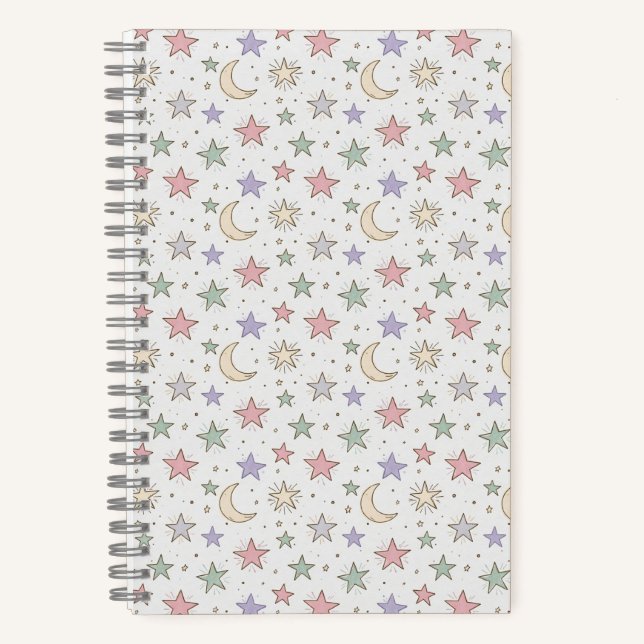 Whimsical Moon Star Pattern Notebook (Front)