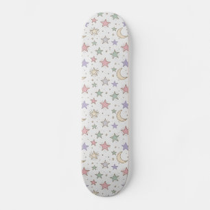 Whimsical Moon Star Pattern Skateboard