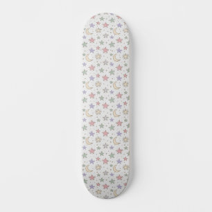 Whimsical Moon Star Pattern Skateboard
