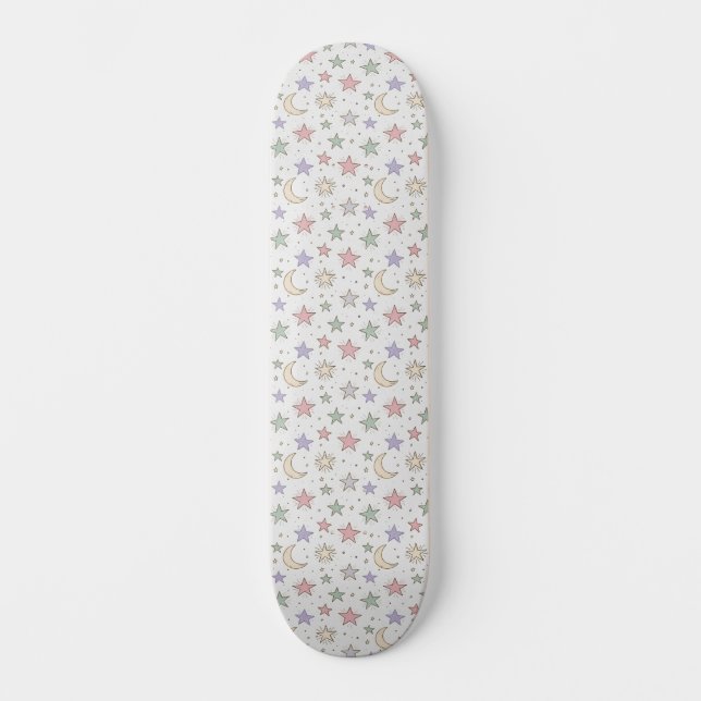 Whimsical Moon Star Pattern Skateboard (Front)
