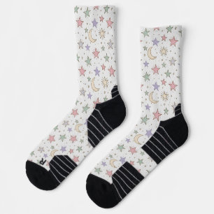 Whimsical Moon Star Pattern Socks