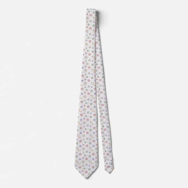 Whimsical Moon Star Pattern Tie (Front)