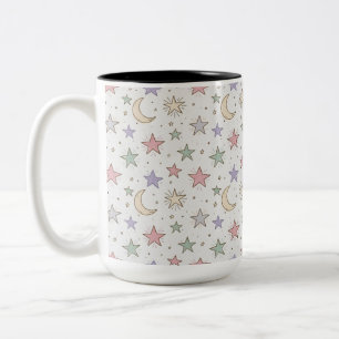 Whimsical Moon Star Pattern Two-Tone Coffee Mug