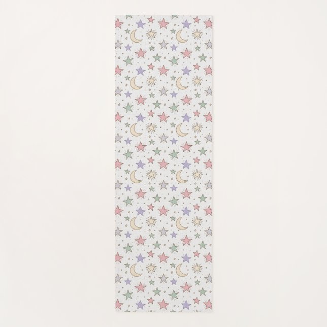 Whimsical Moon Star Pattern Yoga Mat (Front)