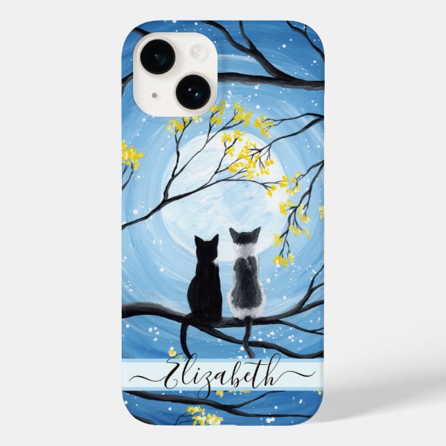 Whimsical Moon with Cats Add Name Case-Mate iPhone Case (Back)