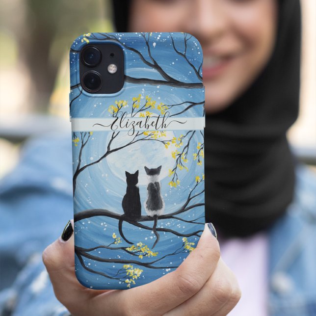 Whimsical Moon with Cats Add Name Case-Mate iPhone Case (Creator Uploaded)