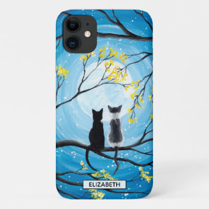 Whimsical Moon with Cats   Add Name iPhone 11 Case