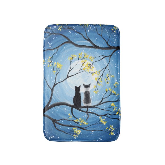 Whimsical Moon with Cats Bath Mat (Front Vertical)