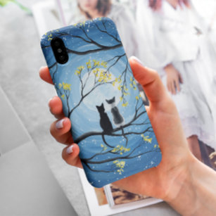 Whimsical Moon with Cats iPhone X Case