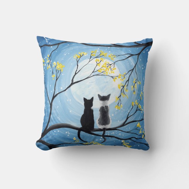 Whimsical Moon with Cats Cushion (Front)