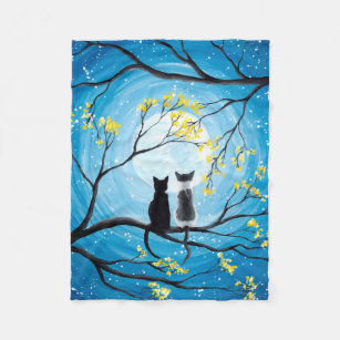 Whimsical Moon with Cats Fleece Blanket