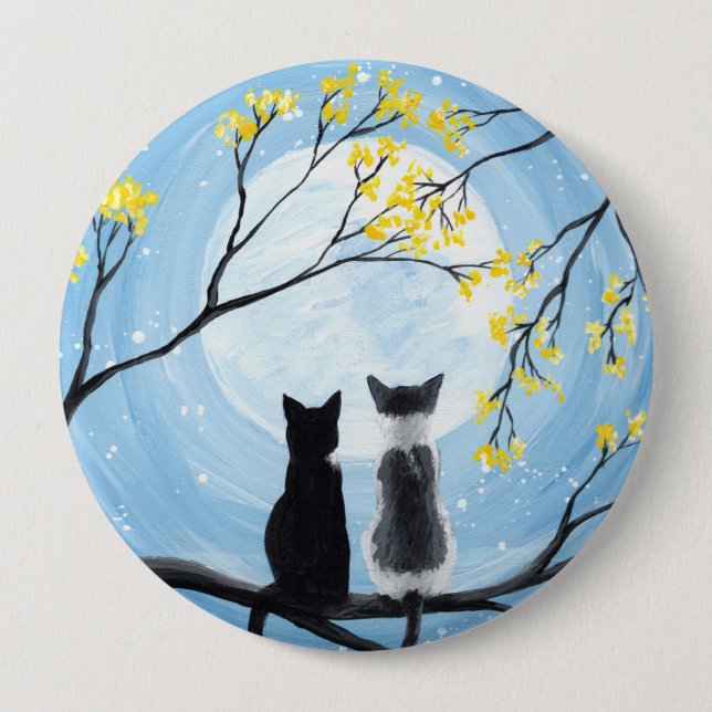 Whimsical Moon with Cats Painting 10 Cm Round Badge (Front)