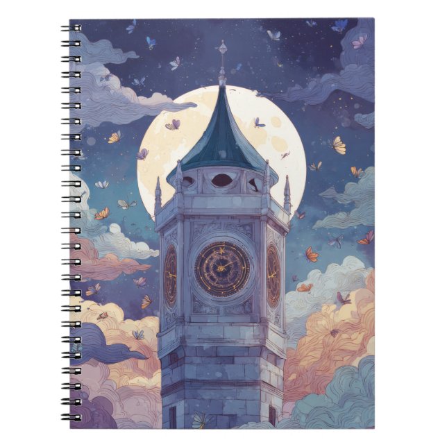 Whimsical Moonlit Clock Tower Notebook (Front)