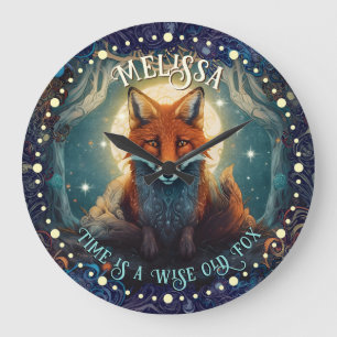 Whimsical Moonlit Fox Wall Clock AI Art Design