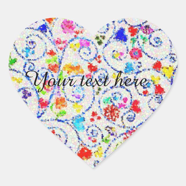 ​Whimsical Mosaic Floral Heart Sticker (Front)