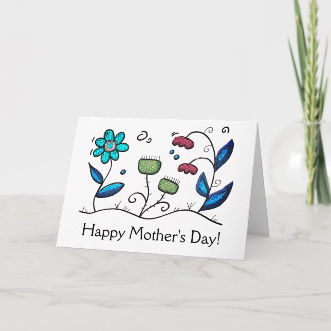 Whimsical Mosaic Floral Mother's Day Card (Front)