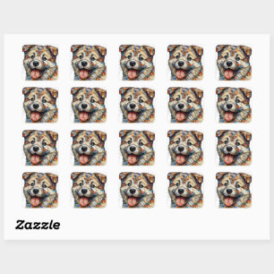Whimsical Mosaic style patterned dog Square Sticker