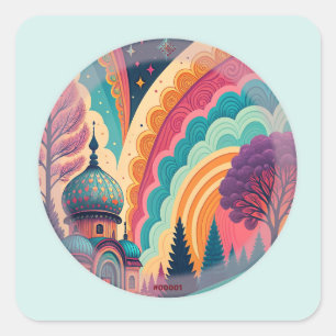 Whimsical Mosque Rainbow Sticker – Customisable