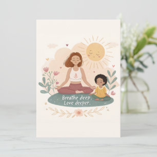 Whimsical Mother Child Meditation Art Holiday Card