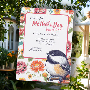 Whimsical Mother's Day Brunch Chickadee Invitation