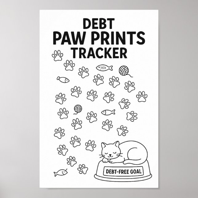 Whimsical Motivating Debt Cat Paw Prints Tracker  (Front)