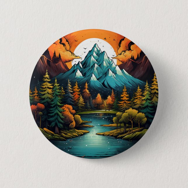 Whimsical Mountain River Adventure Pin (Front)