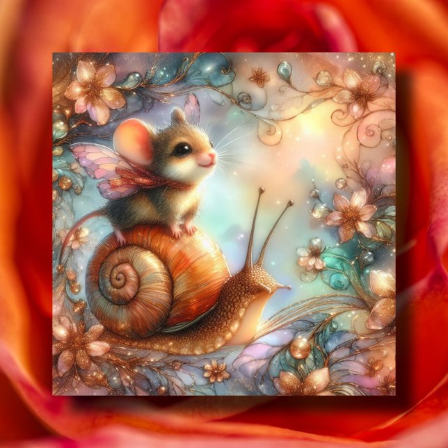 Whimsical Mouse And Snail Adventure Easter Holiday Card (Creator Uploaded)