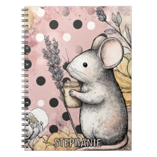 Whimsical Mouse Floral Watercolor Art Notebook