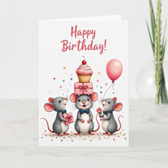 Whimsical Mouse Trio Card (Front)