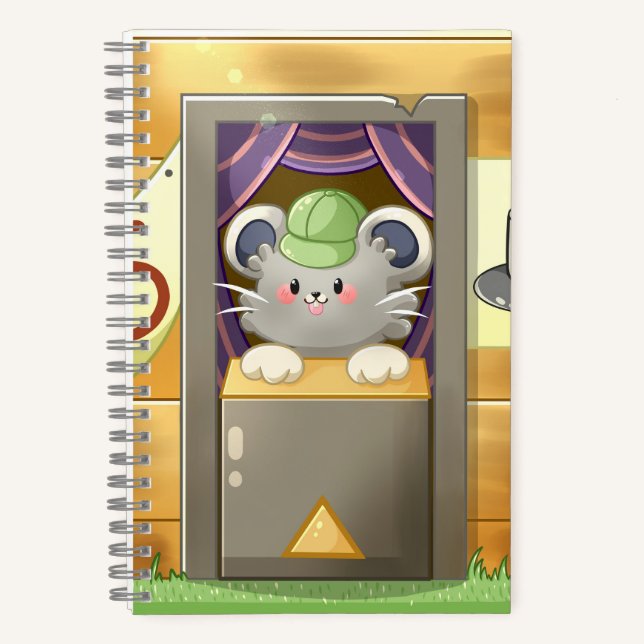 Whimsical Mouse Vendor – Cute Hat Booth Character  Notebook (Front)