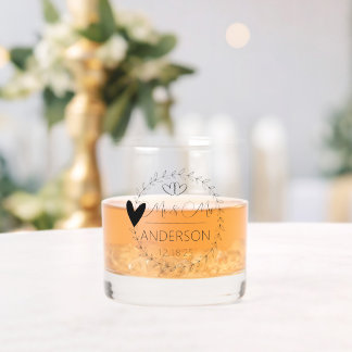 Whimsical Mr and Mrs Custom Names Wedding Favour Whiskey Glass