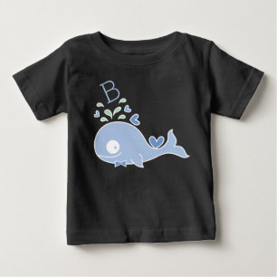 Whimsical Mr. Blue Whale Bow Tie Monogram Baby Boy T-Shirt