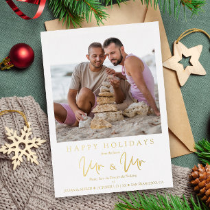 Whimsical MR & MR Gay Christmas Wedding Photo Foil Holiday Card