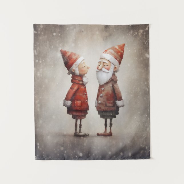 Whimsical Mrs and Mr Claus Cartoon Tapestry (Front)