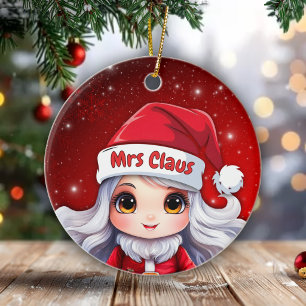 Whimsical Mrs. Claus Profile Picture Snow Fall🤶🎄 Ceramic Ornament
