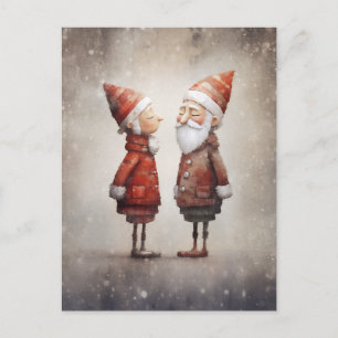 Whimsical Mrs & Mr Claus Cartoon Postcard