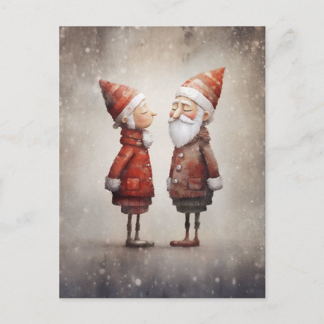 Whimsical Mrs & Mr Claus Cartoon Postcard (Front)