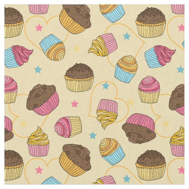Whimsical Muffins and Cupcakes Baking Pattern Fabric (Close Up)